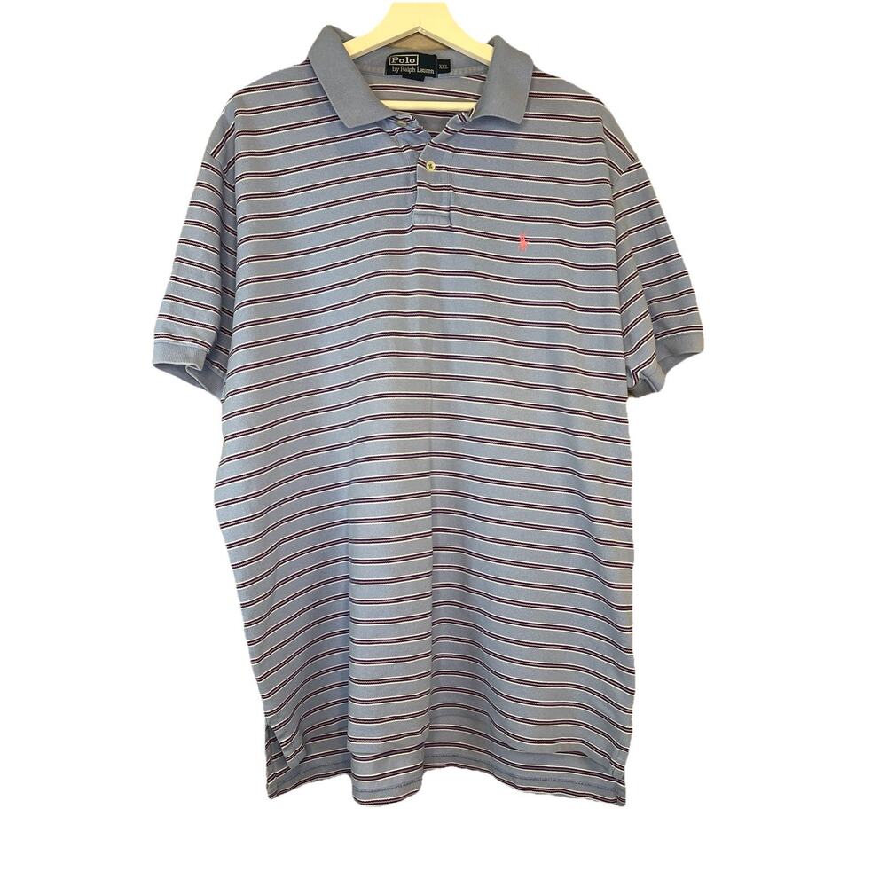 Vintage Polo Ralph Lauren Men's 2XL Blue White Pink Striped Polo Shirt Pink Pony